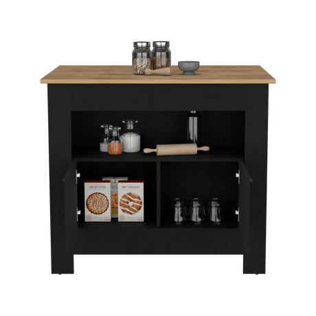 Isla de Cocina Arlet Wengue 103x89.9cm con Entrepaños y Compartimientos - Barras y Muebles Auxiliares | Bylmo