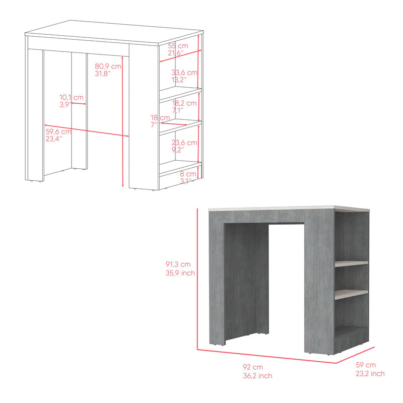 Isla De Cocina Portree Cemento 92x91.3cm Con Dos Entrepaños