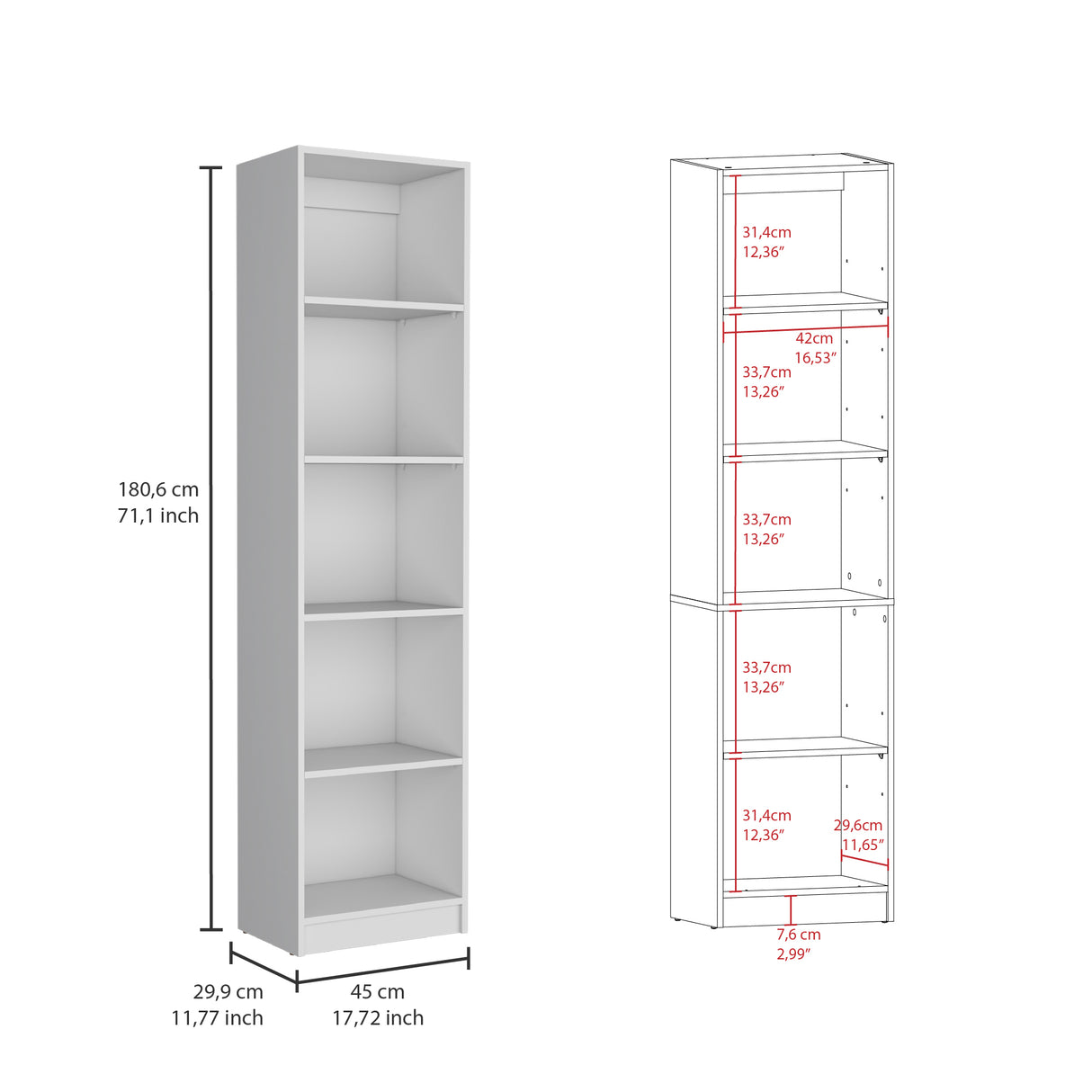 Biblioteca Lex Home XS Blanca 45x180.6cm con Cuatro Entrepaños - Bibliotecas y Estanterías | Bylmo
