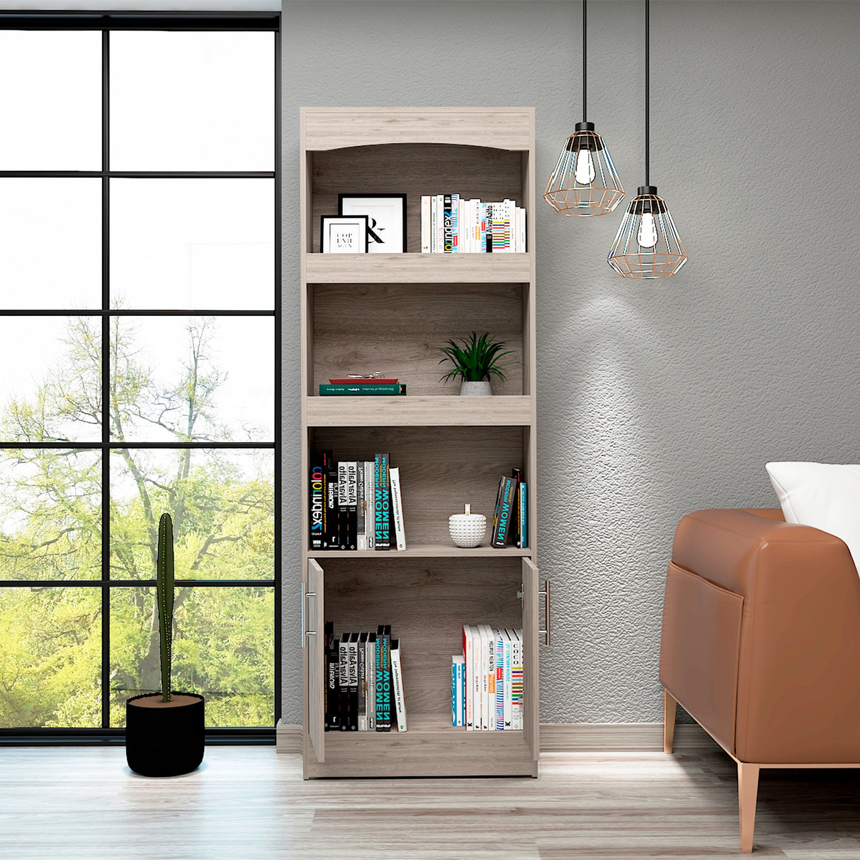 Biblioteca Simma Ceniza 63.2x180.6cm con Tres Entrepaños - Bibliotecas y Estanterías | Bylmo