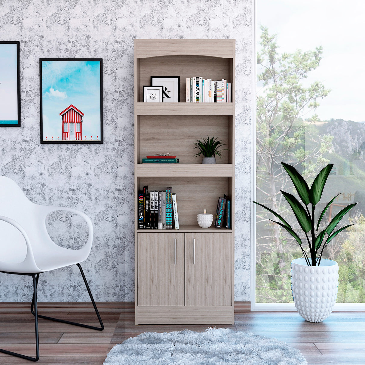 Biblioteca Simma Ceniza 63.2x180.6cm con Tres Entrepaños - Bibliotecas y Estanterías | Bylmo