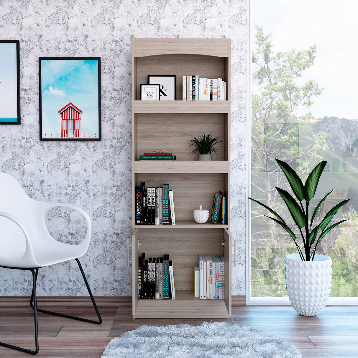 Biblioteca Simma Ceniza 63.2x180.6cm con Tres Entrepaños - Bibliotecas y Estanterías | Bylmo