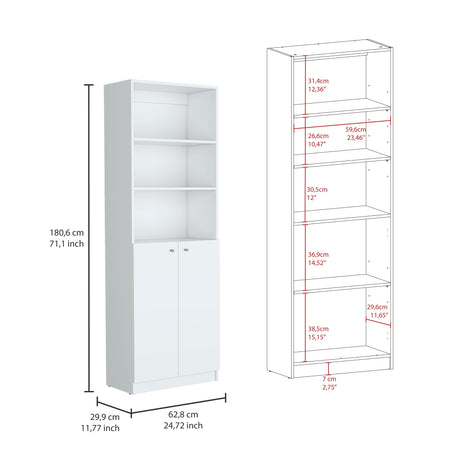Estantería Home Blanca 62.8x180.6cm con Puertas y Cuatro Entrepaños - Bibliotecas y Estanterías | Bylmo