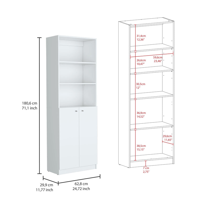 Estantería Home Blanca 62.8x180.6cm Con Puertas Y Cuatro Entrepaños