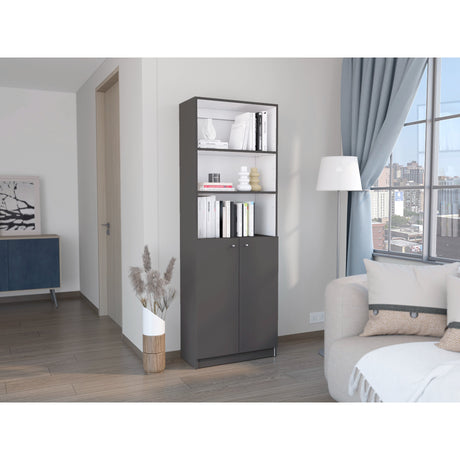 Estantería Home Plomo 62.8x180.6cm con Puertas y Cuatro Entrepaños - Bibliotecas y Estanterías | Bylmo