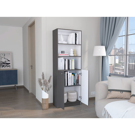 Estantería Home Plomo 62.8x180.6cm con Puertas y Cuatro Entrepaños - Bibliotecas y Estanterías | Bylmo