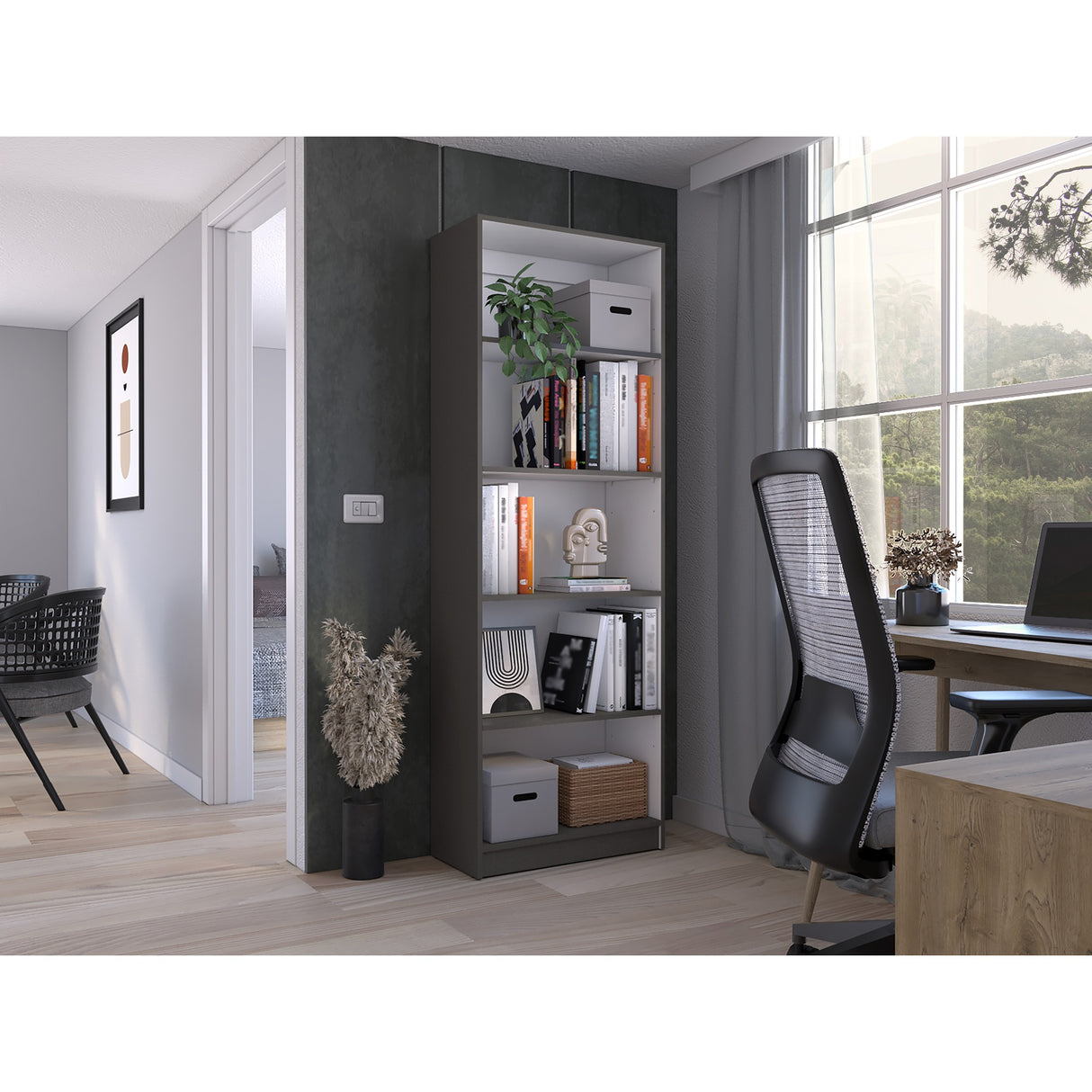 Estantería Home Plomo 62.8x180.6cm con Cuatro Entrepaños - Bibliotecas y Estanterías | Bylmo