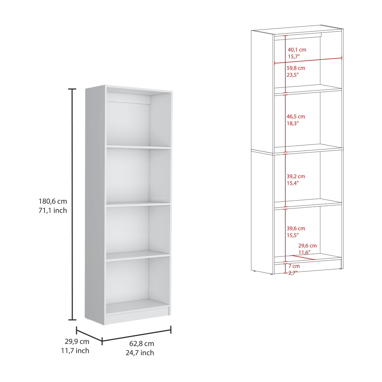 Estantería Home Blanco 62.8x180.6cm con Tres Entrepaños - BIBLIOTECAS Y ESTANTERIAS | Bylmo