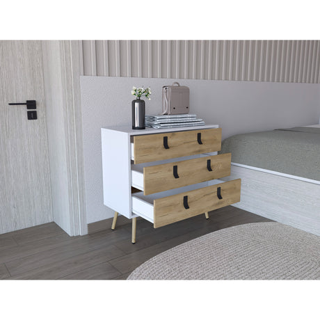 Cajonera Huna Macadamia con Blanco 80.2x75.2cm con Tres Cajones - Cajoneras y Comodas | Bylmo