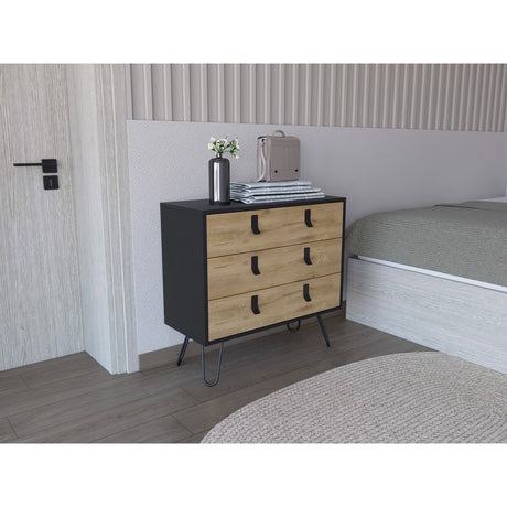 Cajonera Huna Macadamia con Negro 80.2x75.2cm con Tres Cajones - Cajoneras y Comodas | Bylmo