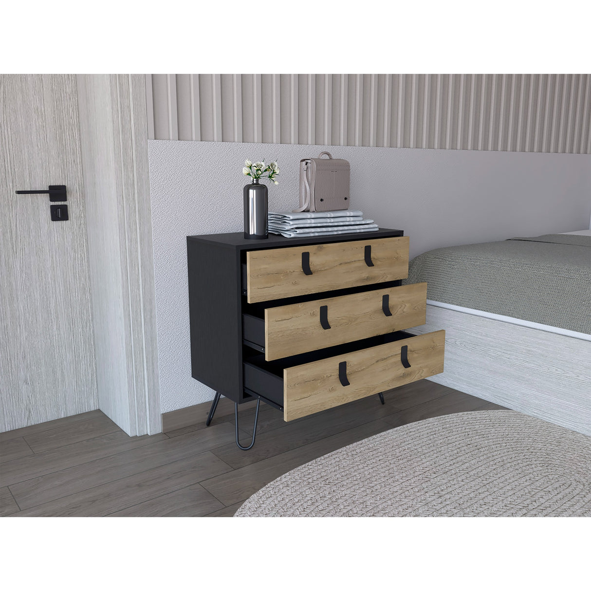 Cajonera Huna Macadamia con Negro 80.2x75.2cm con Tres Cajones - Cajoneras y Comodas | Bylmo