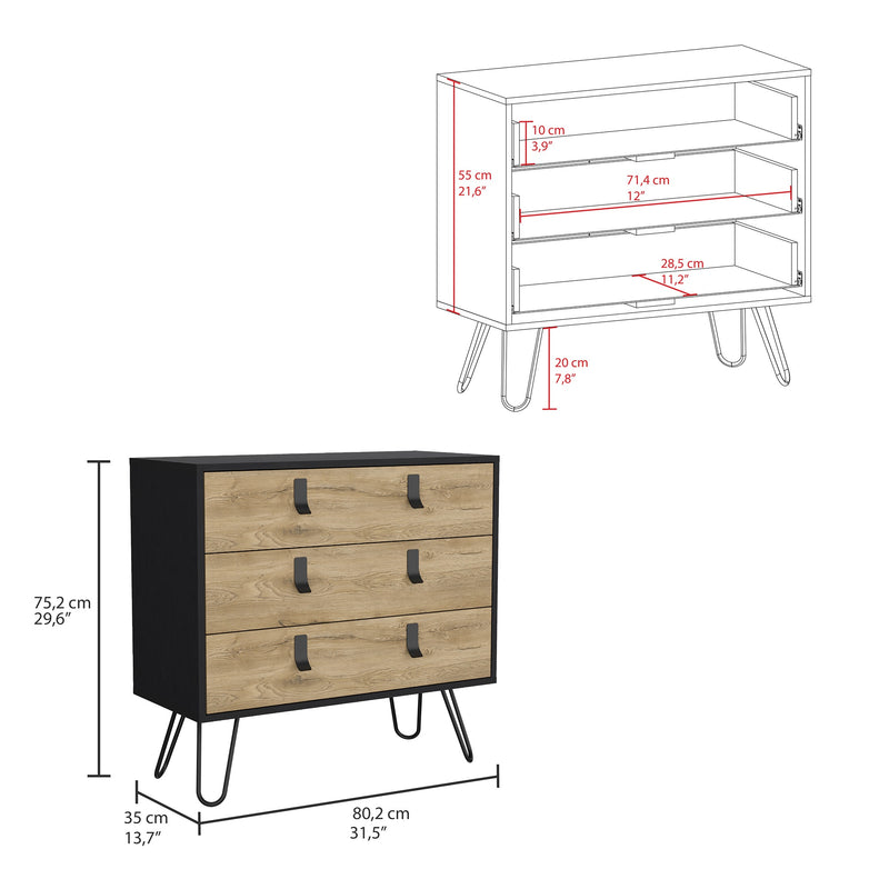 Cajonera Huna Macadamia Con Negro 80.2x75.2cm Con Tres Cajones