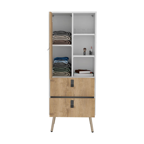 Cómoda Alta Huna Macadamia 51x131cm con Dos Cajones - Cajoneras y Comodas | Bylmo
