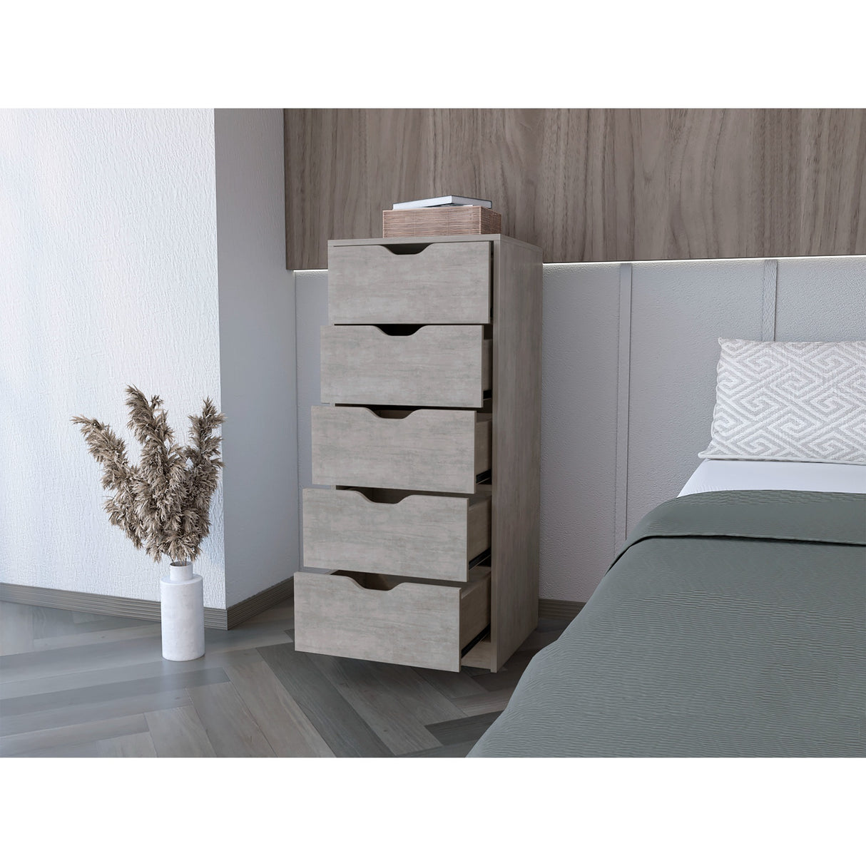 Cómoda Basilea Cemento 45x107.8cm con Cinco Cajones - Cajoneras y Comodas | Bylmo