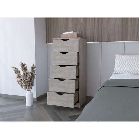 Cómoda Basilea Cemento 45x107.8cm con Cinco Cajones - Cajoneras y Comodas | Bylmo