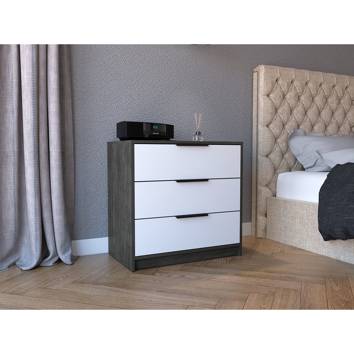 Cómoda Kaia Roble Gris 70x68.7cm Con Tres Cajones - Cajoneras y Comodas | Bylmo