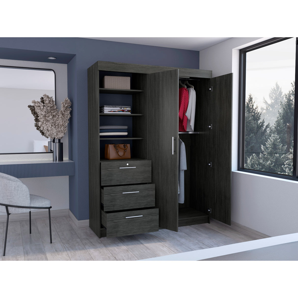 Closet Kenya Roble Gris 150x200.75cm con Tres Cajones - Closets | Bylmo