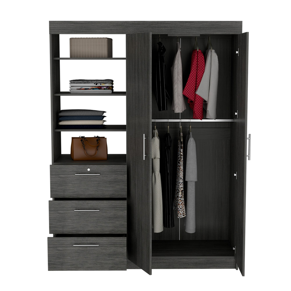 Closet Kenya Roble Gris 150x200.75cm con Tres Cajones - Closets | Bylmo
