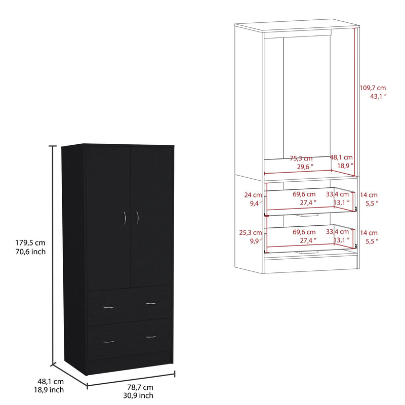 Closet Taly Wengue 78.7x180.1cm Con Dos Cajones