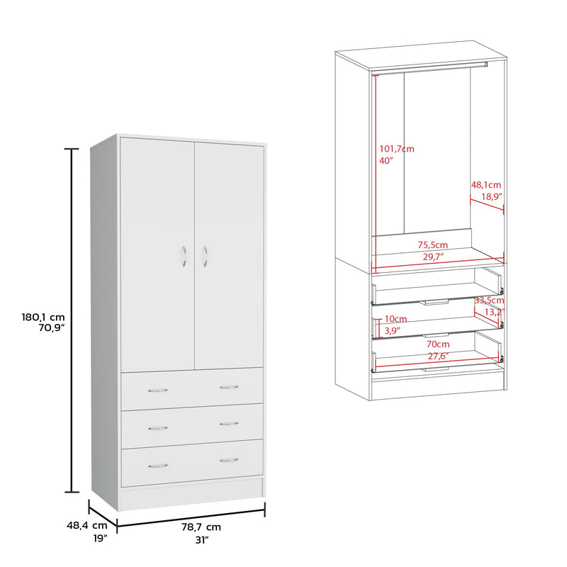 Closet Taly Blanco 78.7x180.1cm Con Tres Cajones