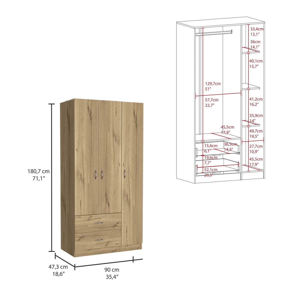 Closet Austral Duna 90x180 cm con Dos Cajones - Closets | Bylmo