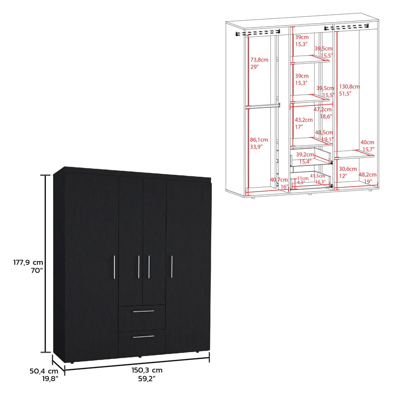 Closet Bariloche Wengue 150.3x177.9cm Con Dos Cajones