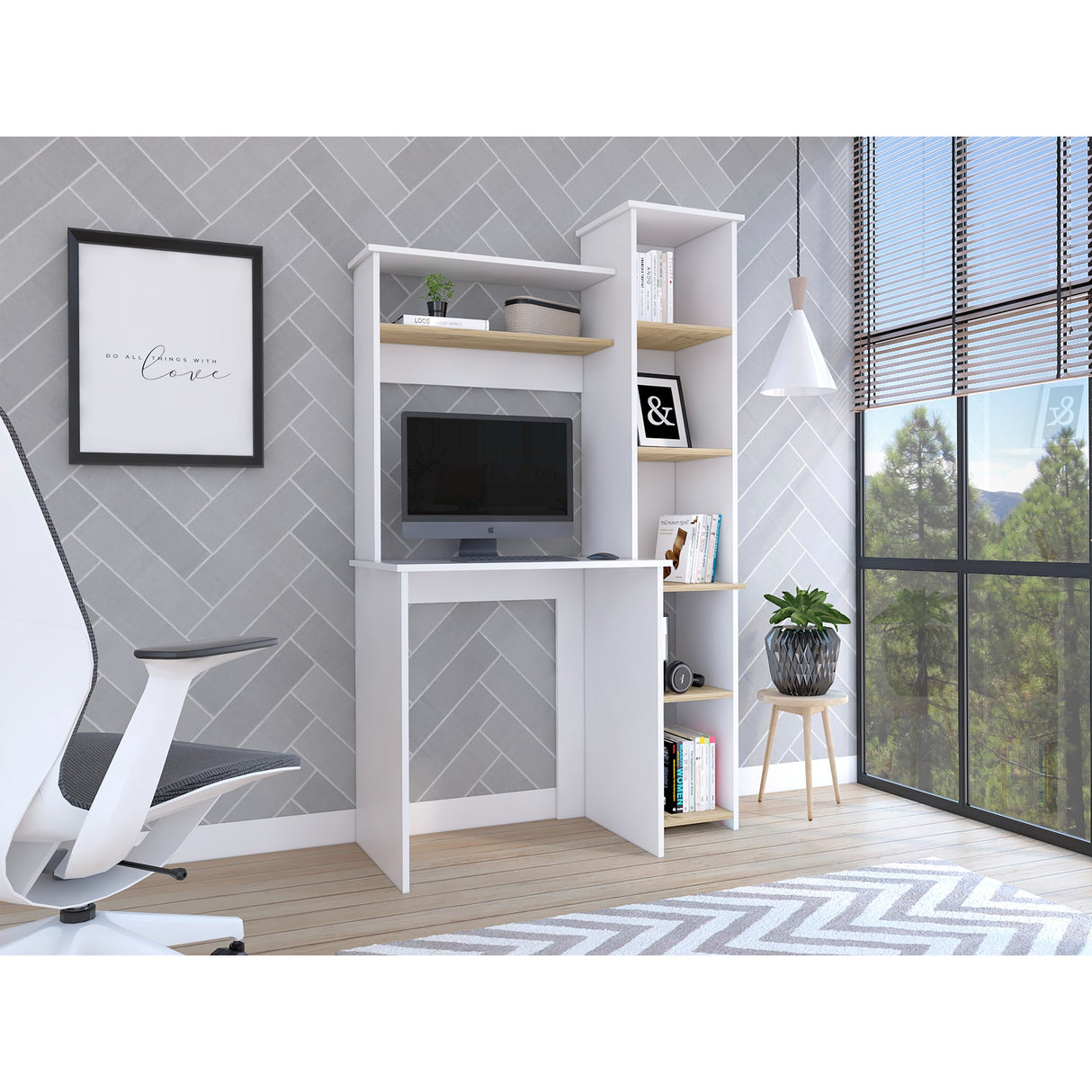 Centro de Computo Heinrich Duna con Blanco 98.5x163.1cm con Organizador de Libros - Escritorios | Bylmo
