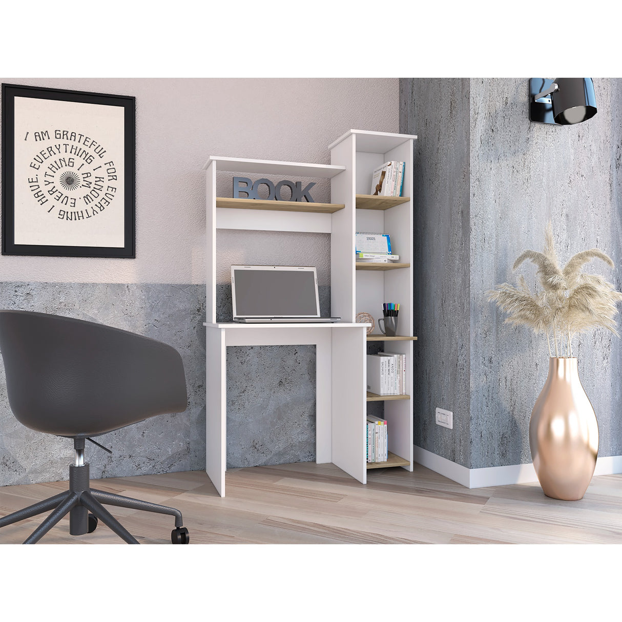 Centro de Computo Heinrich Duna con Blanco 98.5x163.1cm con Organizador de Libros - Escritorios | Bylmo