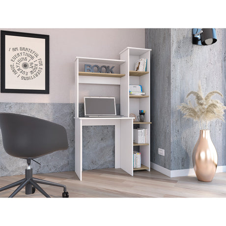 Centro de Computo Heinrich Duna con Blanco 98.5x163.1cm con Organizador de Libros - Escritorios | Bylmo