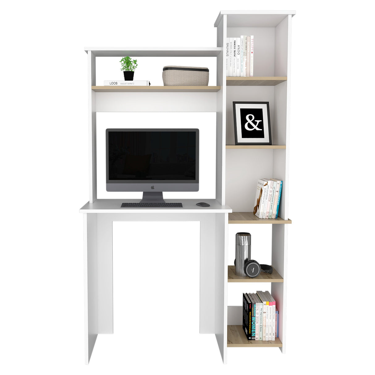 Centro de Computo Heinrich Duna con Blanco 98.5x163.1cm con Organizador de Libros - Escritorios | Bylmo