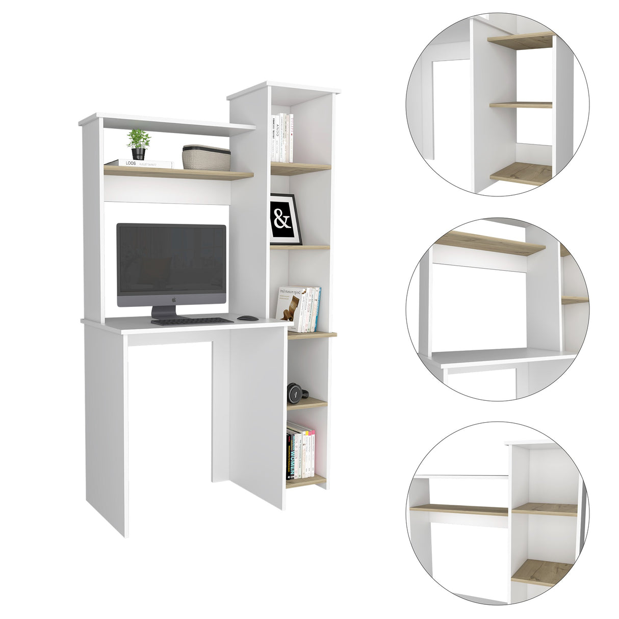 Centro de Computo Heinrich Duna con Blanco 98.5x163.1cm con Organizador de Libros - Escritorios | Bylmo