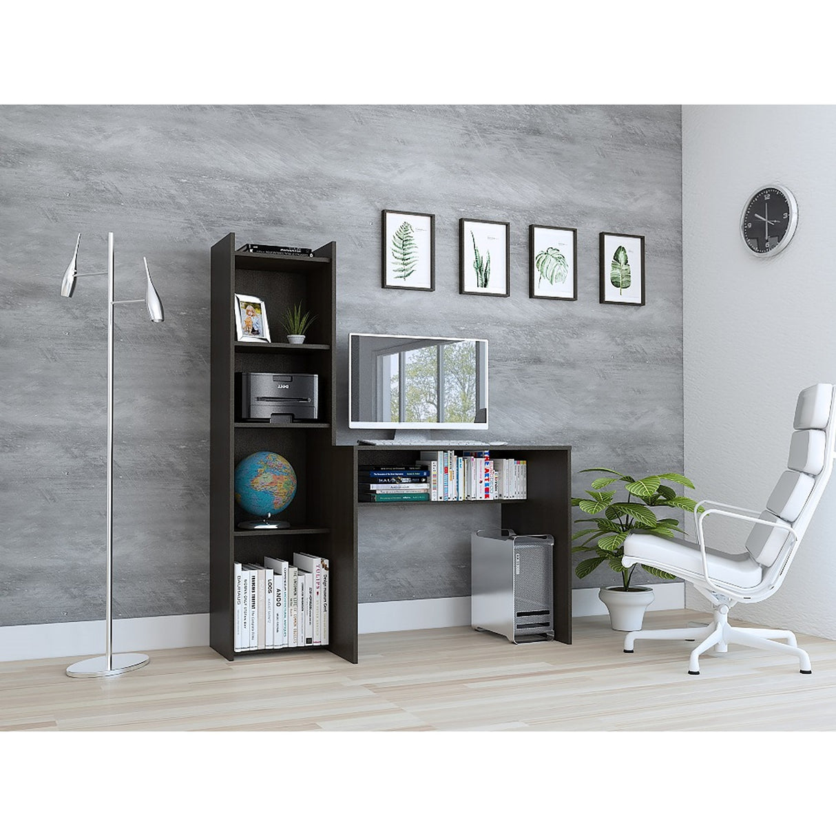 Escritorio Napoli Wengue 127.1x150.05cm con Biblioteca - Escritorios | Bylmo