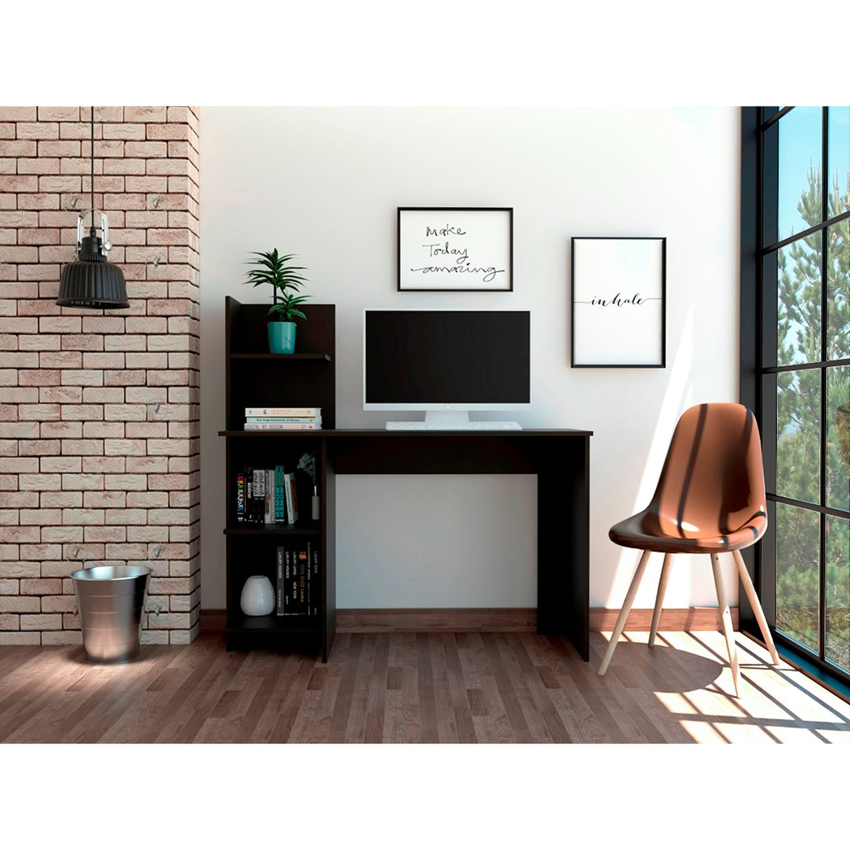 Escritorio Vilna Wengue 120x120.6cm con Organizador de Libros - Escritorios | Bylmo