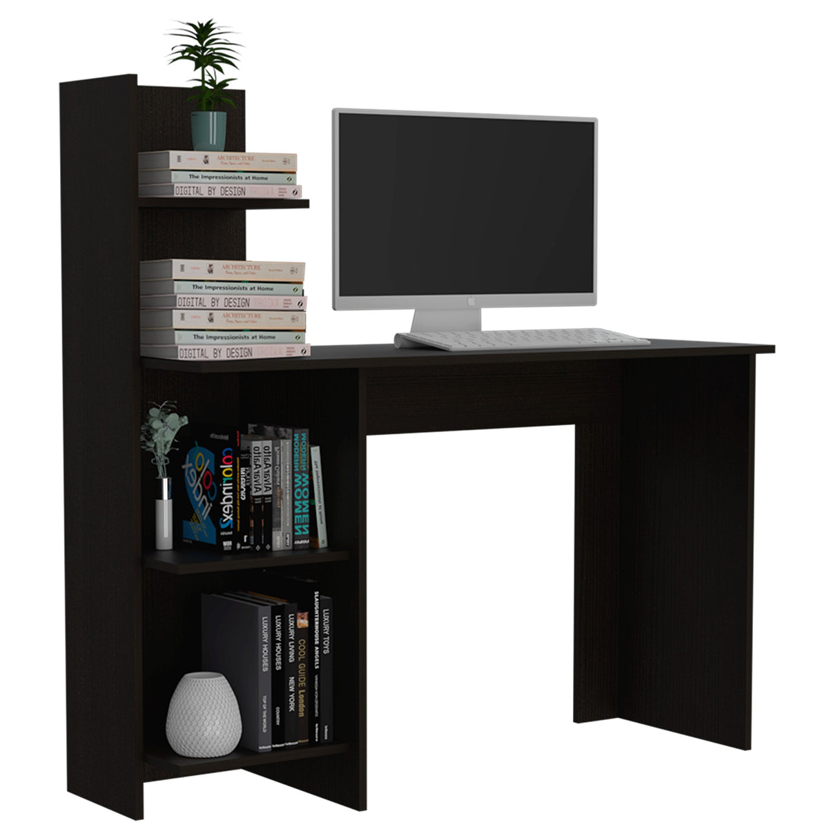 Escritorio Vilna Wengue 120x120.6cm con Organizador de Libros - Escritorios | Bylmo