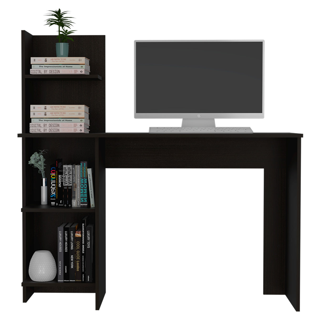 Escritorio Vilna Wengue 120x120.6cm con Organizador de Libros - Escritorios | Bylmo