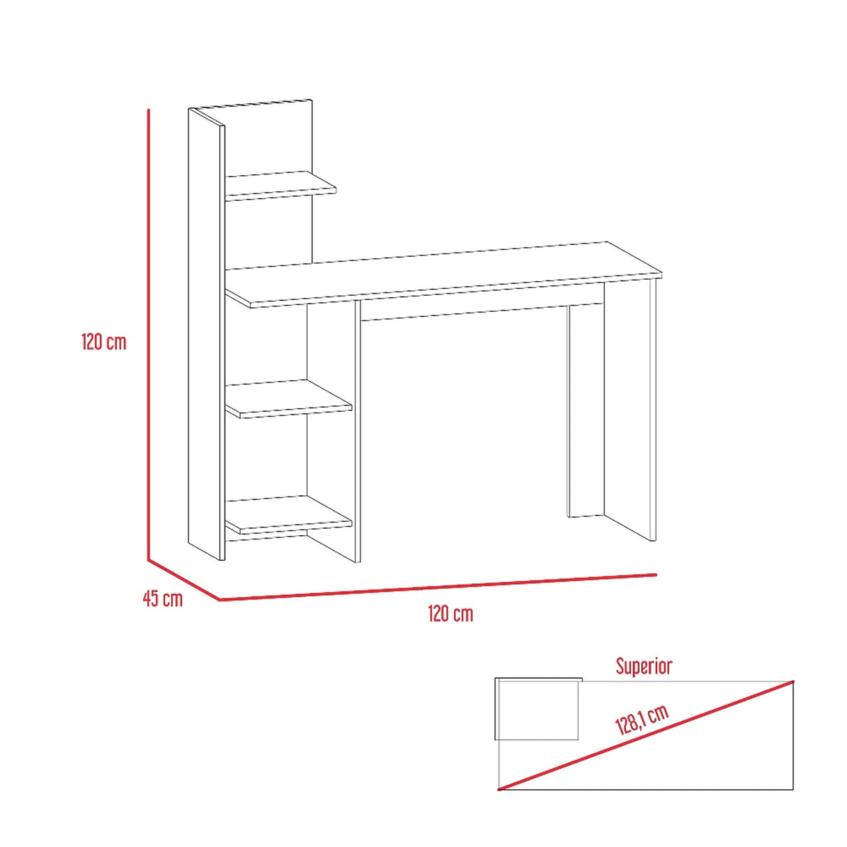 Escritorio Vilna Wengue 120x120.6cm con Organizador de Libros - Escritorios | Bylmo