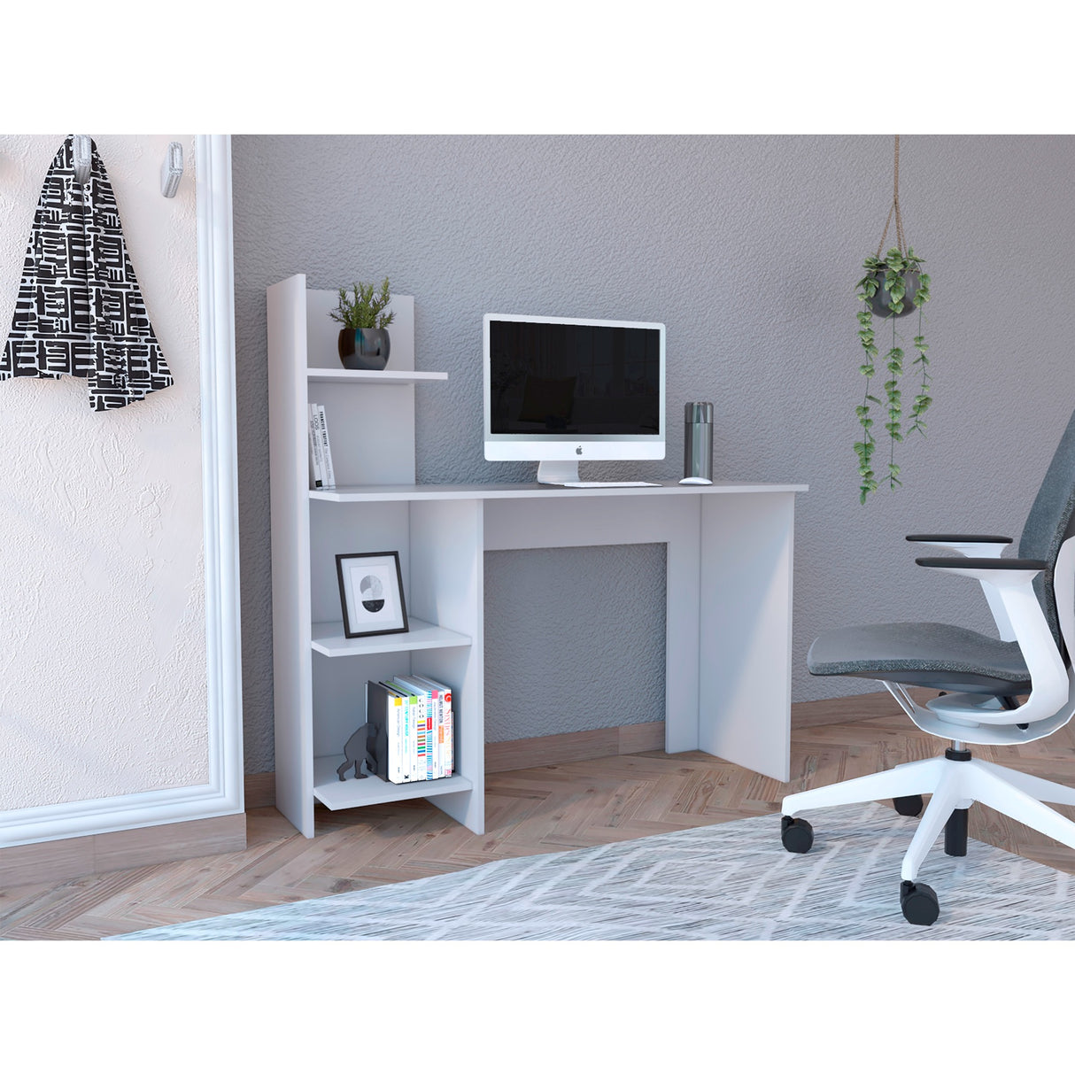 Escritorio Vilna Blanco 120x120.6cm con Organizador de Libros - Escritorios | Bylmo