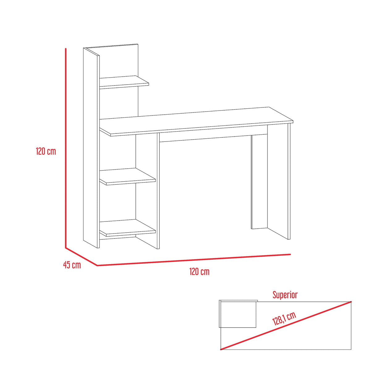 Escritorio Vilna Blanco 120x120.6cm con Organizador de Libros - Escritorios | Bylmo