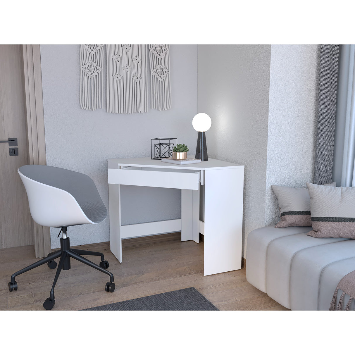 Escritorio Esquinero Amity Blanco 76x74cm con Un Cajón - Escritorios | Bylmo