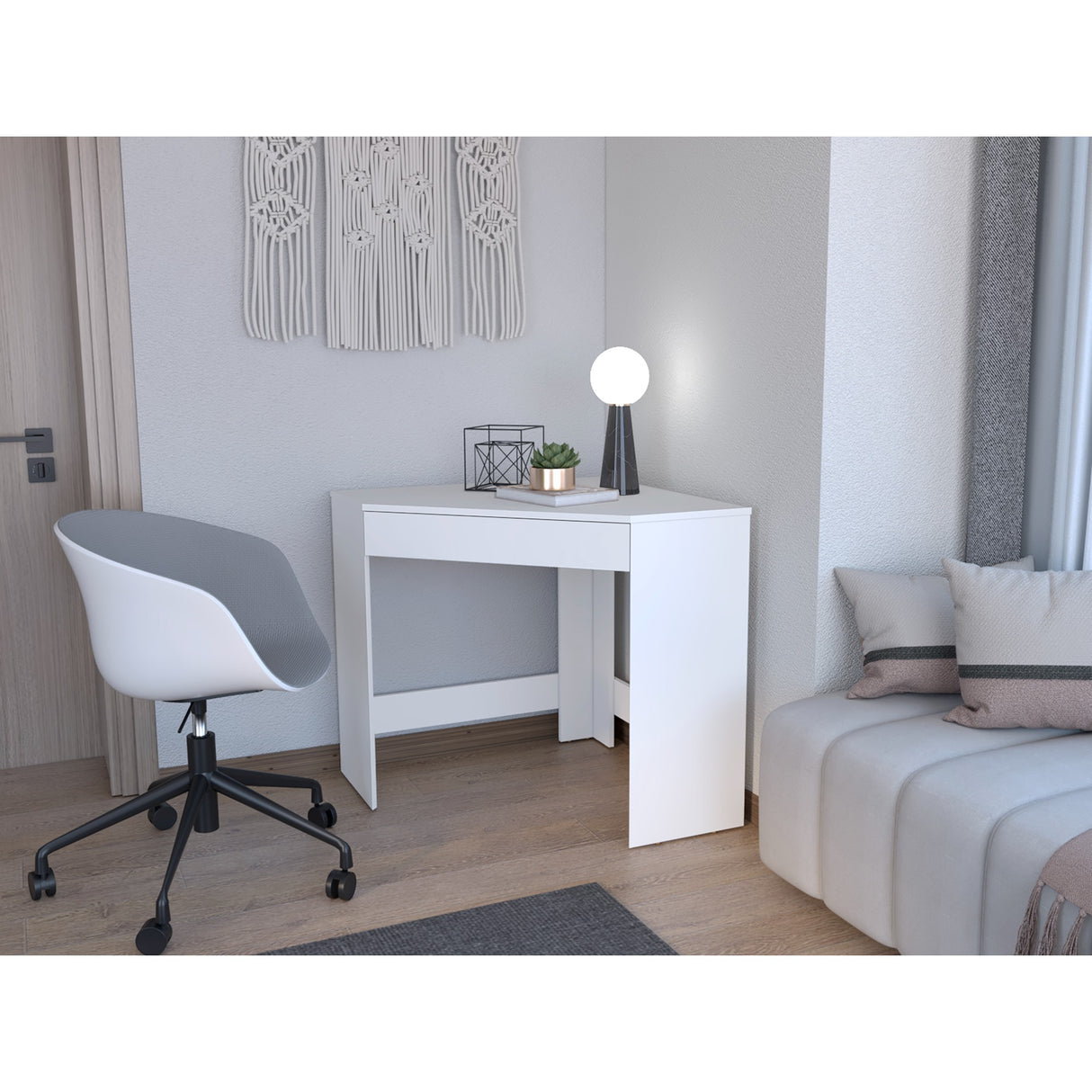 Escritorio Esquinero Amity Blanco 76x74cm con Un Cajón - Escritorios | Bylmo