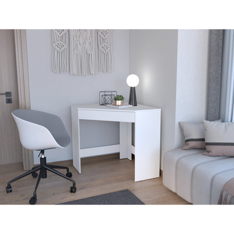 Escritorio Esquinero Amity Blanco 76x74cm con Un Cajón - Escritorios | Bylmo