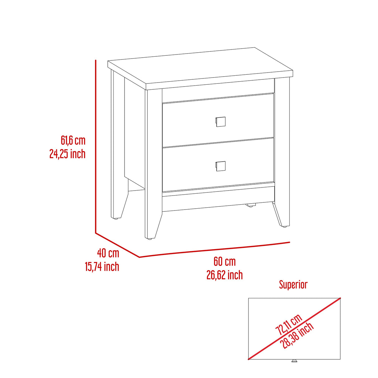 Mesa de Noche Amara Blanca 60x61.6 cm con Dos Cajones - Mesas de Noche | Bylmo