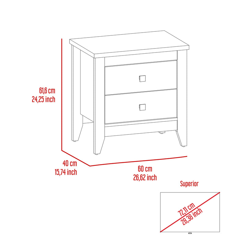 Mesa De Noche Amara Blanca 60x61.6 Cm Con Dos Cajones