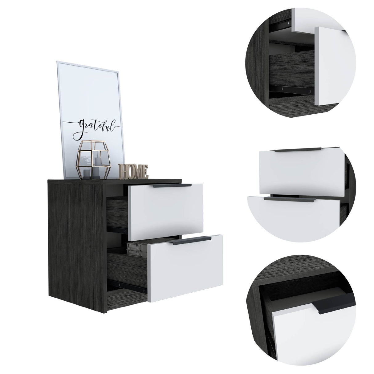 Mesa de Noche Kaia Roble Gris 41x48cm con Dos Cajones - Mesas de Noche | Bylmo