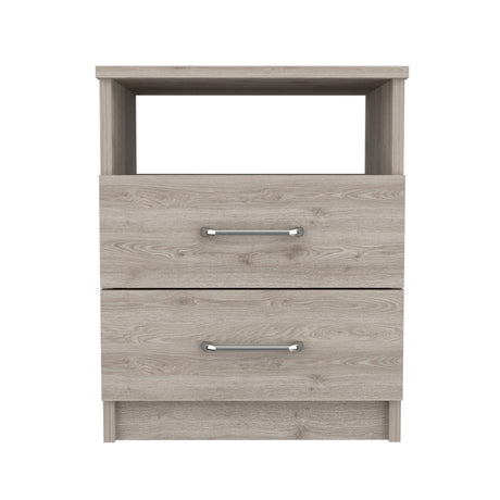 Mesa de Noche Nápoles Ceniza 40.7x50.6cm con Dos Cajones - Mesas de Noche | Bylmo