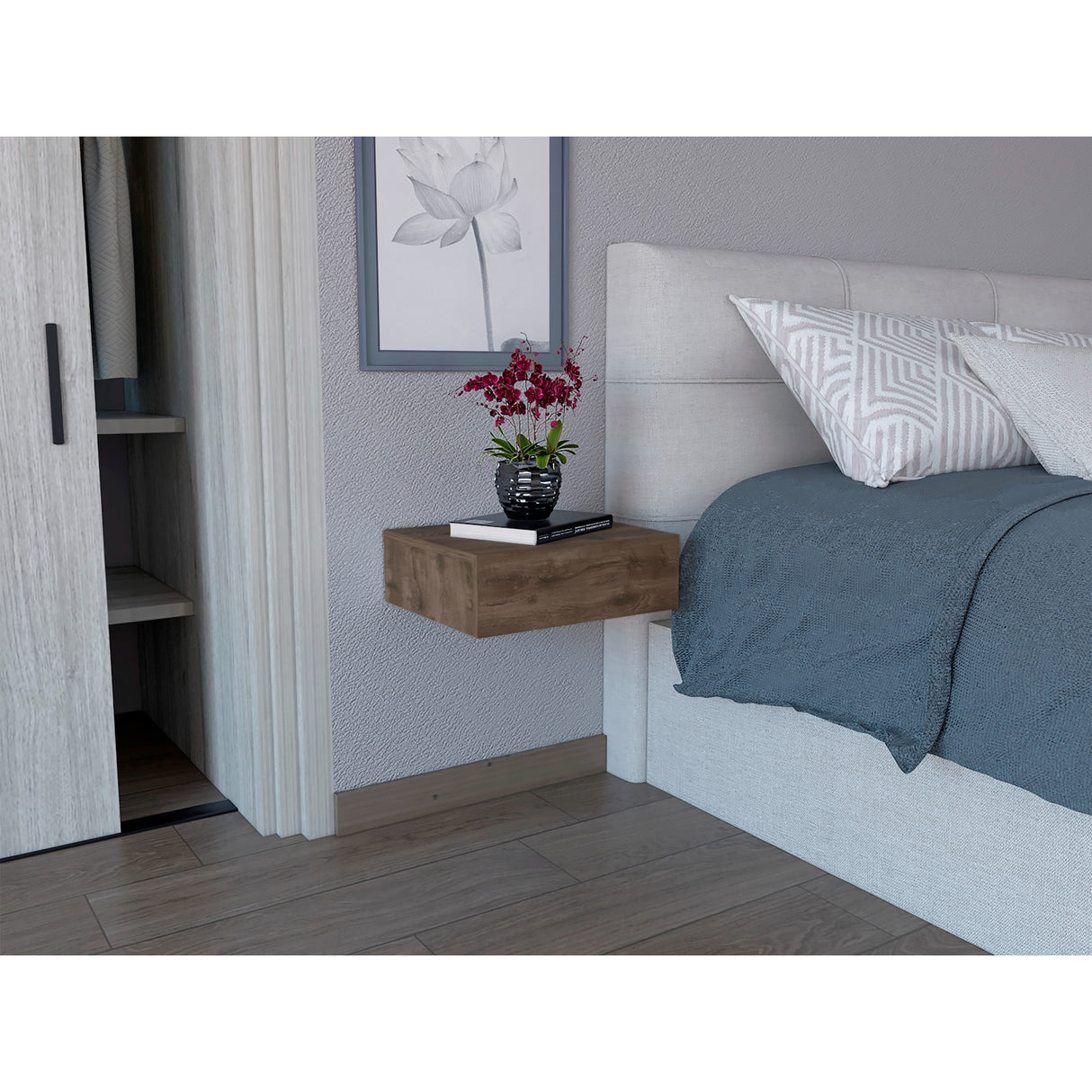 Mesa de Noche Milano Bellota 40x13cm Flotante con Un Cajón - Mesas de Noche | Bylmo