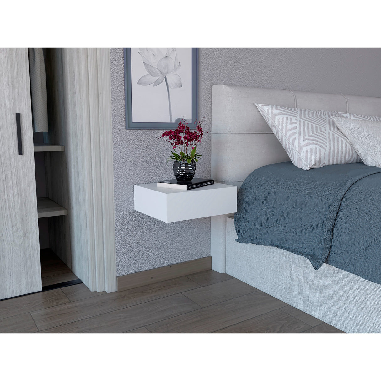 Mesa de Noche Milano Blanco 40x13cm Flotante con Un Cajón - Mesas de Noche | Bylmo