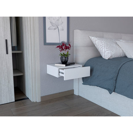 Mesa de Noche Milano Blanco 40x13cm Flotante con Un Cajón - Mesas de Noche | Bylmo