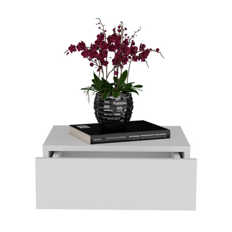 Mesa de Noche Milano Blanco 40x13cm Flotante con Un Cajón - Mesas de Noche | Bylmo