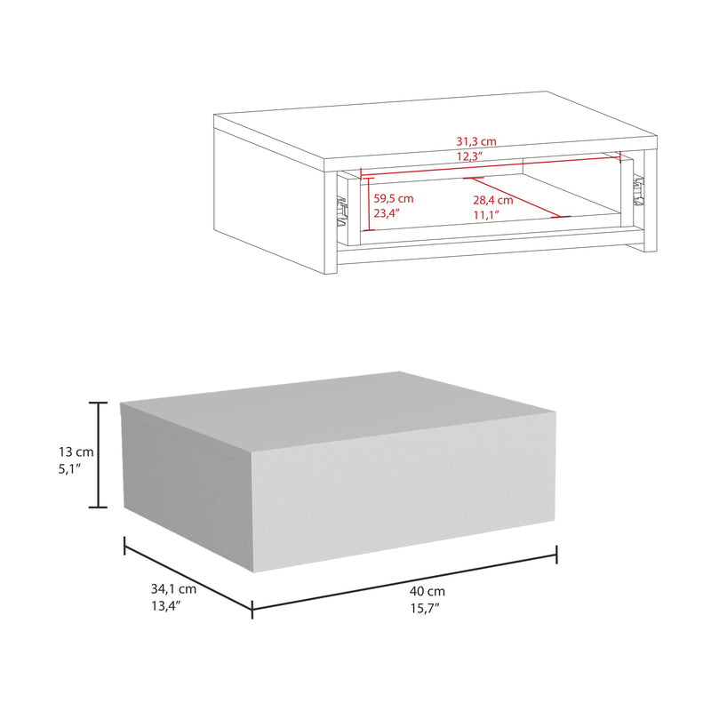 Mesa De Noche Milano Blanco 40x13cm Flotante Con Un Cajón